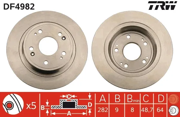 Tarcza hamulcowa tylna DF4982 TRW