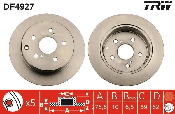 Tarcza hamulcowa tylna DF4927 TRW
