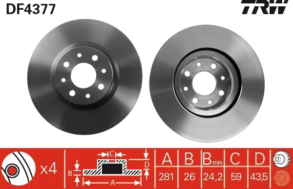Tarcza hamulcowa przednia DF4377 TRW