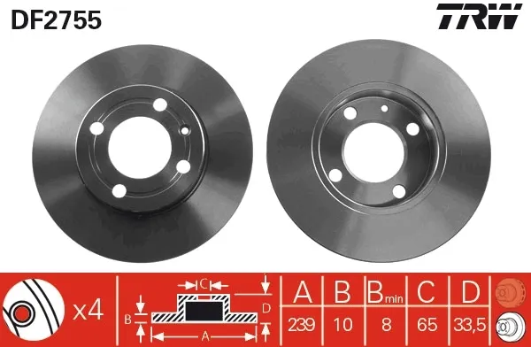 Tarcza hamulcowa przednia DF2755 TRW