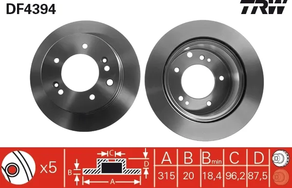 Tarcza hamulcowa tylna DF4394 TRW