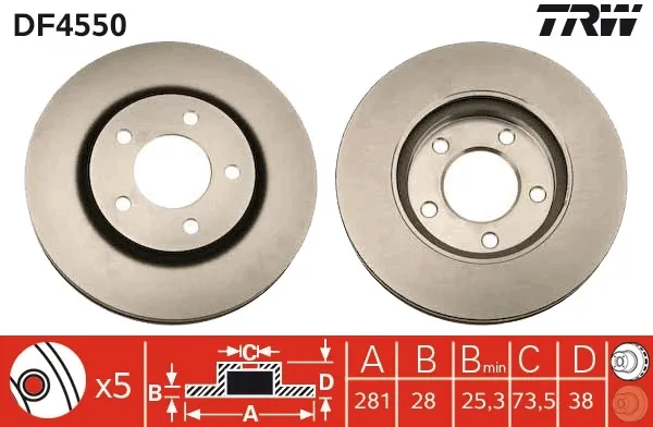 Tarcza hamulcowa przednia DF4550 TRW