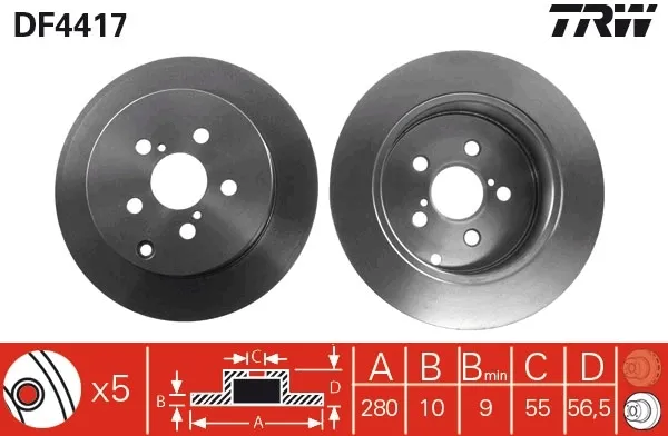 Tarcza hamulcowa tylna DF4417 TRW