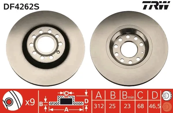 Tarcza hamulcowa przednia DF4262S TRW