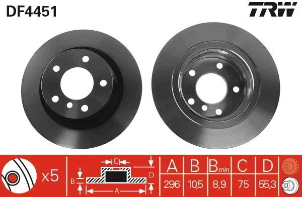 Tarcza hamulcowa tylna DF4451 TRW