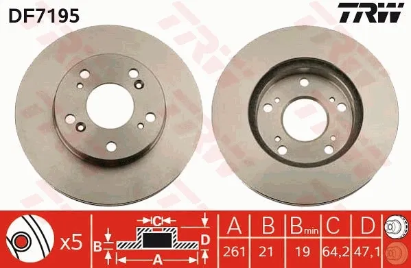 Tarcza hamulcowa przednia DF7195 TRW