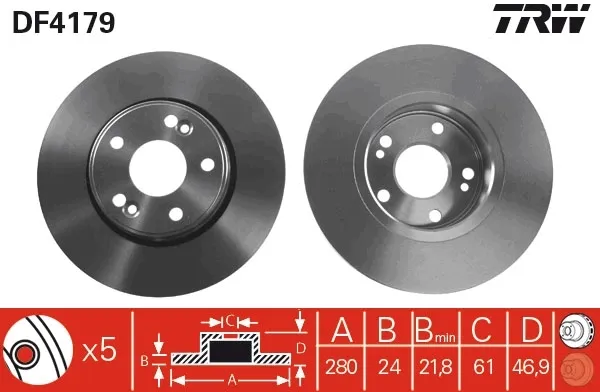Tarcza hamulcowa przednia DF4179 TRW