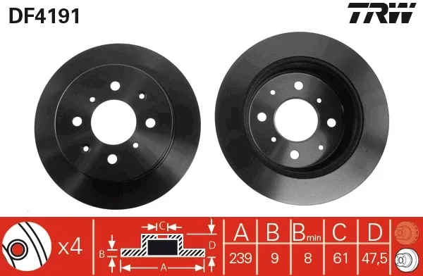 Tarcza hamulcowa tylna DF4191 TRW