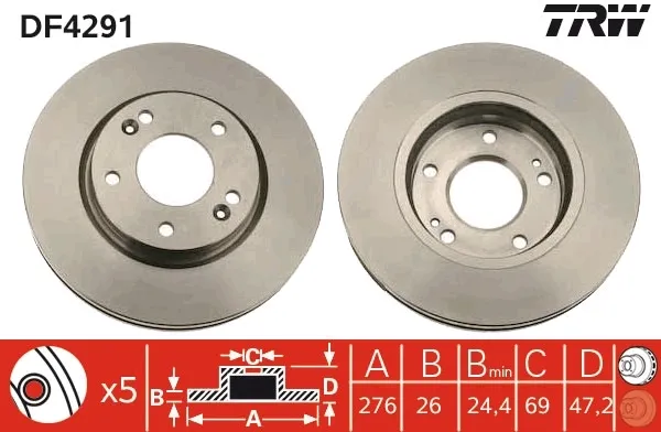 Tarcza hamulcowa przednia DF4291 TRW