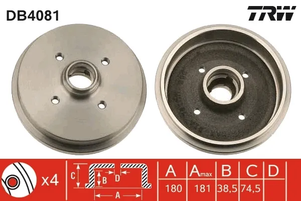 Bęben hamulcowy tylny DB4081 TRW