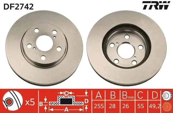 Tarcza hamulcowa przednia DF2742 TRW