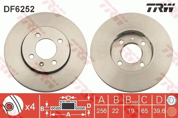 Tarcza hamulcowa przednia DF6252 TRW