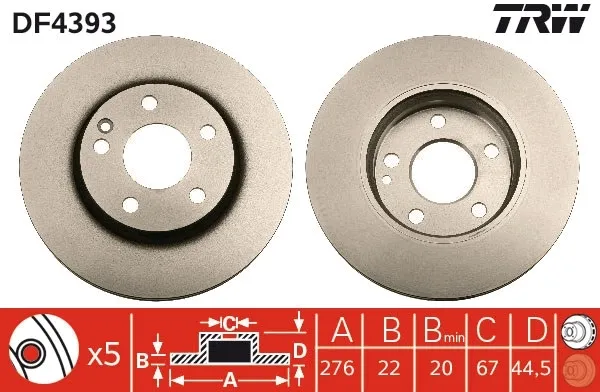 Tarcza hamulcowa przednia DF4393 TRW