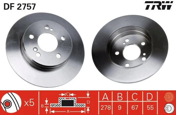 Tarcza hamulcowa tylna DF2757 TRW
