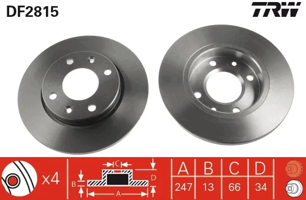 Tarcza hamulcowa przednia DF2815 TRW