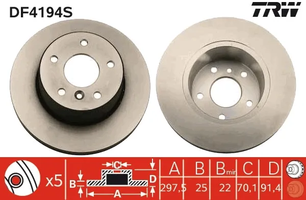 Tarcza hamulcowa przednia DF4194S TRW