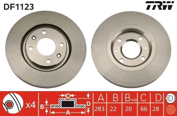 Tarcza hamulcowa przednia DF1123 TRW