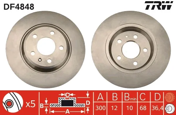 Tarcza hamulcowa tylna DF4848 TRW