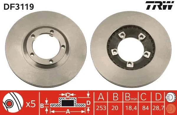 Tarcza hamulcowa przednia DF3119 TRW