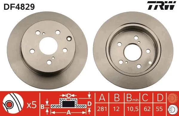 Tarcza hamulcowa tylna DF4829 TRW