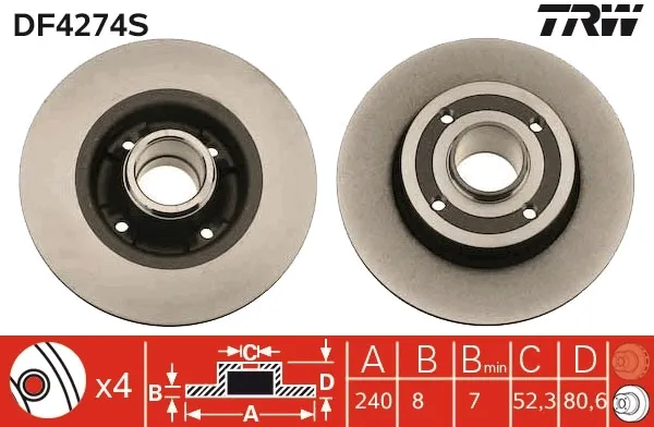 Tarcza hamulcowa tylna DF4274S TRW
