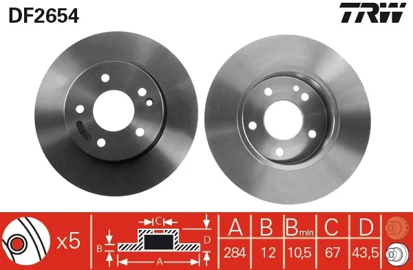 Tarcza hamulcowa przednia DF2654 TRW