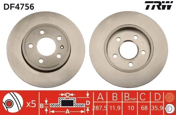 Tarcza hamulcowa tylna DF4756 TRW