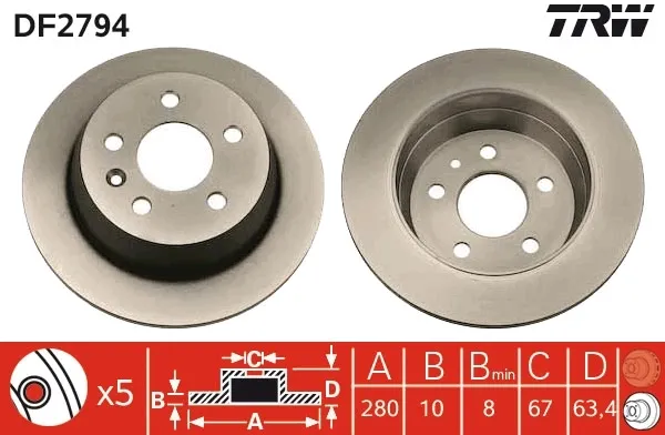 Tarcza hamulcowa tylna DF2794 TRW