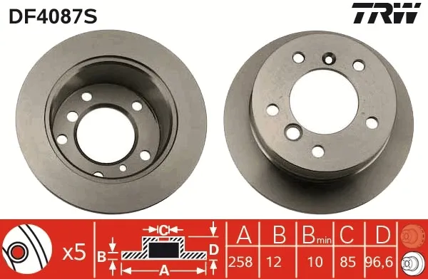 Tarcza hamulcowa tylna DF4087S TRW
