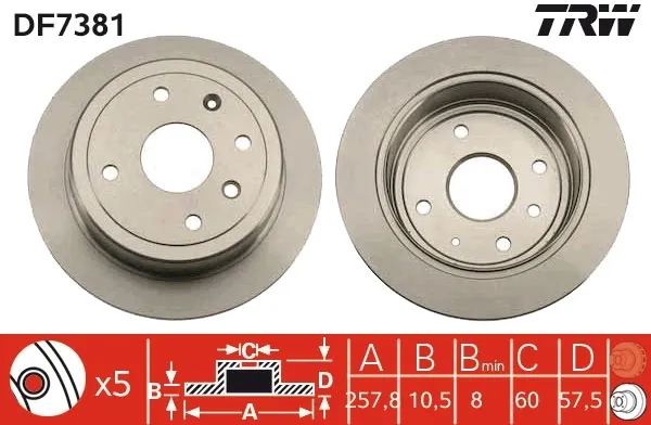 Tarcza hamulcowa tylna DF7381 TRW
