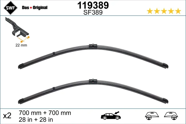 Pióro wycieraczki szyby przedniej, zestaw (2 szt.) Peugeot 407 6E