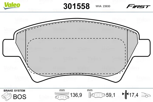 Klocki hamulcowe przednie tarczowe 301558 VALEO