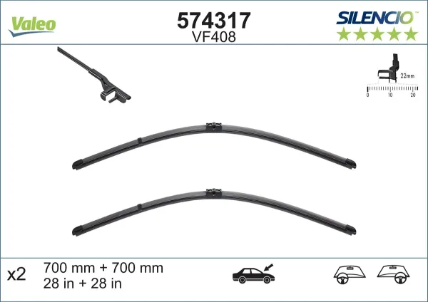 Pióro wycieraczki szyby przedniej, zestaw (2 szt.) Peugeot 407 6E