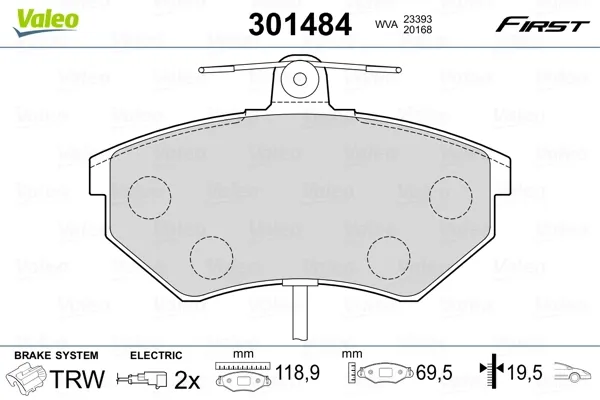 Klocki hamulcowe przednie tarczowe 301484 VALEO