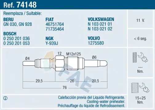 Świeca żarowa 74148 FAE