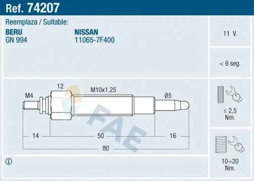Świeca żarowa 74207 FAE