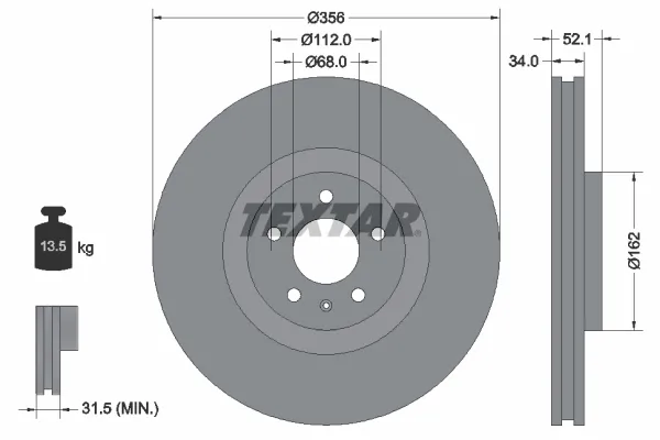 Tarcza hamulcowa przednia 92238205 Textar