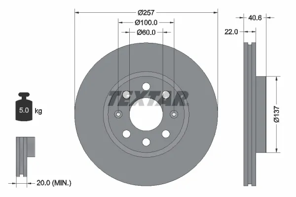 Tarcza hamulcowa przednia 92145703 Textar