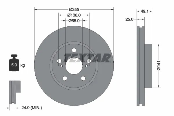 Tarcza hamulcowa przednia 92077400 Textar