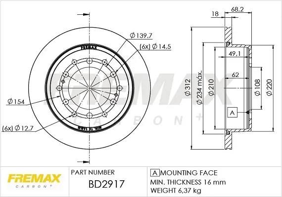 Tarcza hamulcowa tylna BD2917 Fremax