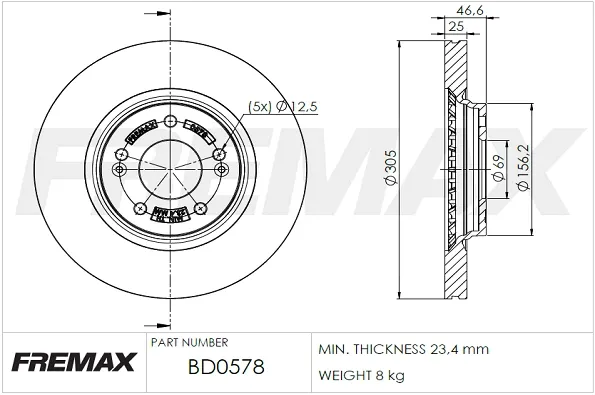 Tarcza hamulcowa przednia BD0578 Fremax