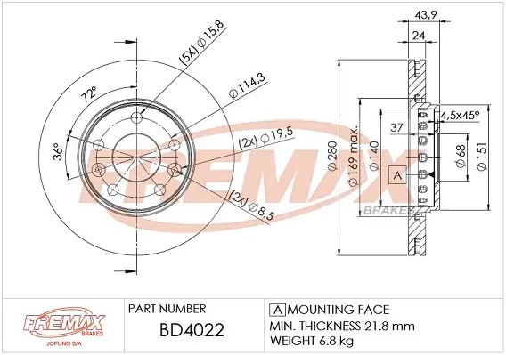 Tarcza hamulcowa przednia BD4022 Fremax