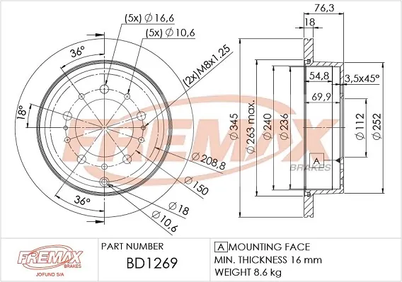 Tarcza hamulcowa tylna BD1269 Fremax