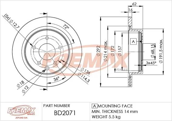Tarcza hamulcowa tylna BD2071 Fremax