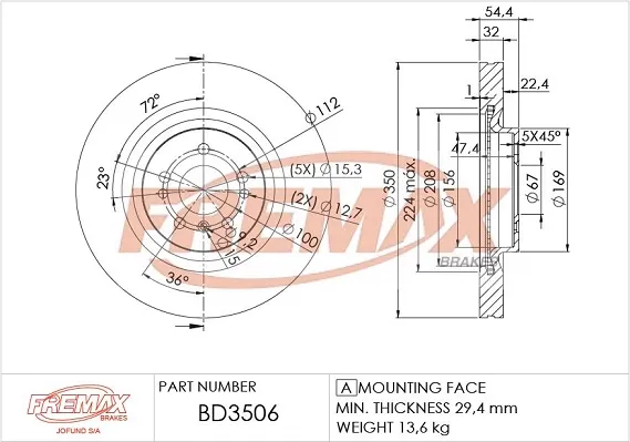 Tarcza hamulcowa przednia BD3506 Fremax
