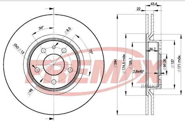 Tarcza hamulcowa przednia BD1548 Fremax