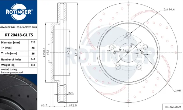 Tarcza hamulcowa przednia RT20418GLT5 Rotinger