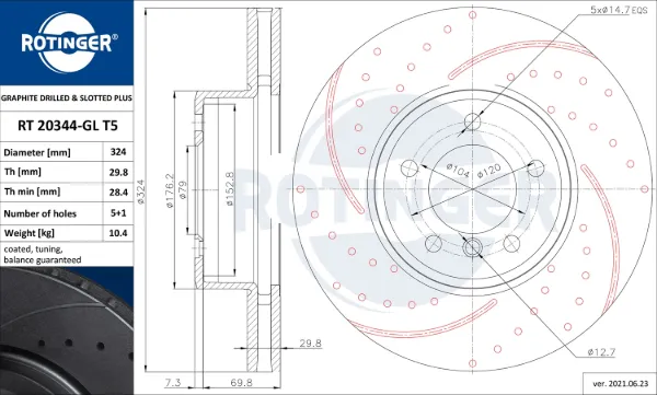 Tarcza hamulcowa przednia RT20344GLT5 Rotinger