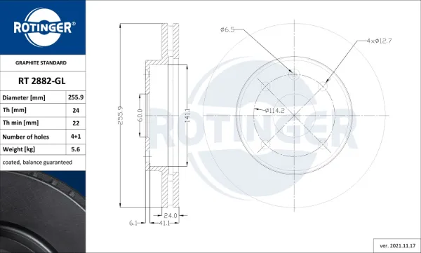 Tarcza hamulcowa przednia RT2882GL Rotinger