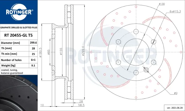 Tarcza hamulcowa przednia RT20455GLT5 Rotinger